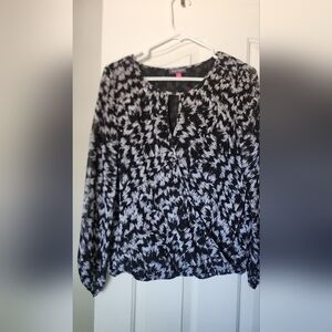 Vince. - Beautiful black and white blouse with drapey, crossover front . Size S